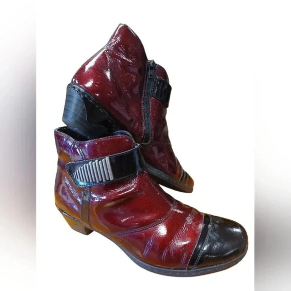 Rieker Red And  Black Zip Up Ankle Boots Size 39 - Picture 2 of 10